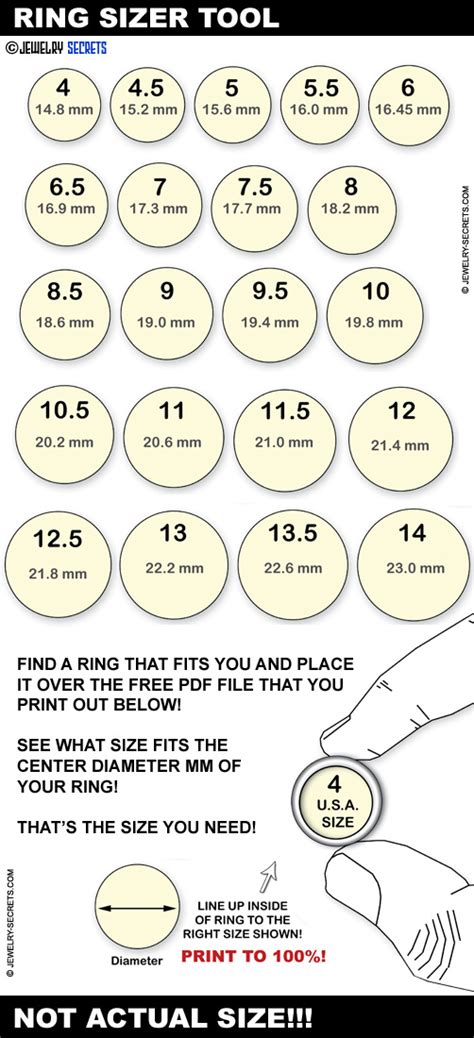 Finger Sizer Mm Chart For Rings Ring Chart Ring Sizes Chart Diamond