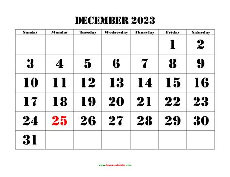 printable december  calendar large font design