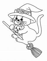 Cat Witch Cute Coloring Halloween Pages Printable Flying Kids Categories sketch template