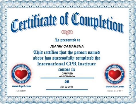 cpr certificate jeanin