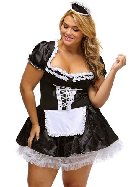 plus size maid costume halloween lace hem multi layered ruffles bow