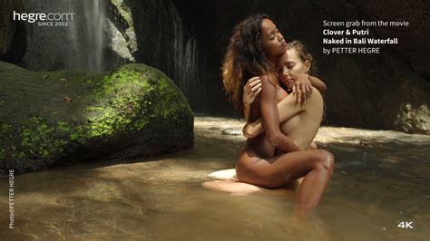 clover and putri naked in bali waterfall