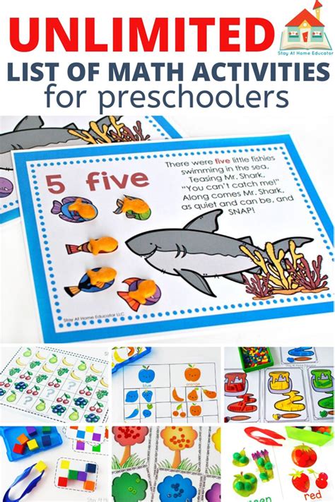 preschool math activities stay  home educator