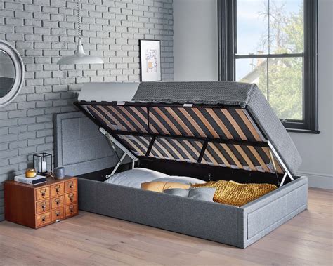 side lifting small double grey ottoman bed  lift  storage