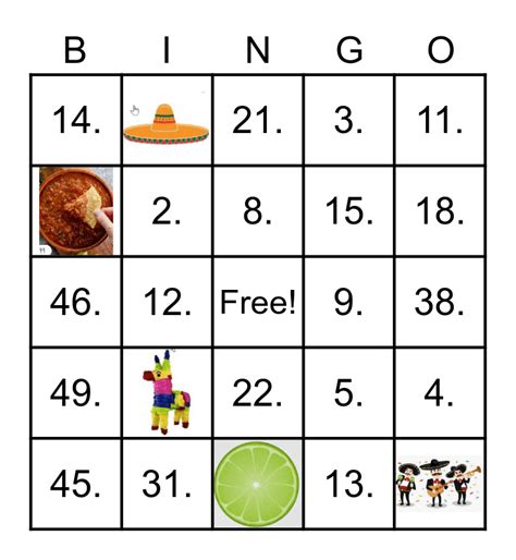 cinco de mayo bingo card