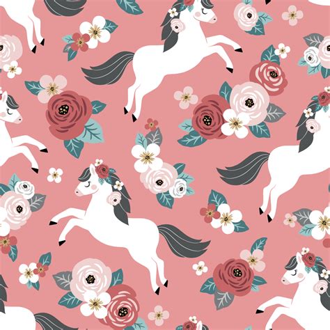 seamless pattern  cute horse  vintage floral background perfect