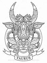 Taurus Coloring Zodiac Pages Sign Signs Adults Vector Book Printable Horoscope Adult Graphicriver Drawing Color Sheets Bull Zentangle Tattoos Para sketch template