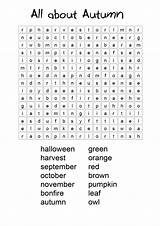 Word Search Fall Autumn Kids Pages Coloring sketch template