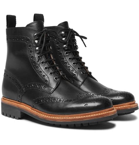 grenson fred leather brogue boots men black grenson