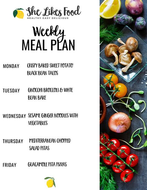 weekly vegetarian meal plans  likes food