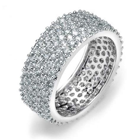 Pave 5 Row Wide Cz Wedding Eternity Band Ring 925 Sterling Silver