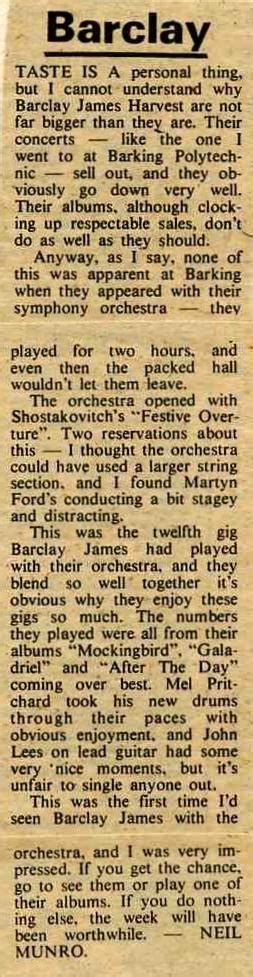barclay james harvest cuttings and articles