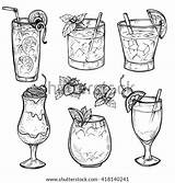 Sketch Cocktails Cocktail Glass Vector Alcohol Drinks Juice Hand Drawn Illustration Margarita Stock Whisky Coloring Pages Shake Shutterstock Template sketch template