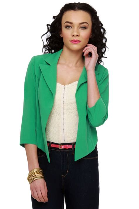 cute green blazer cropped jacket cropped blazer 52 00 lulus