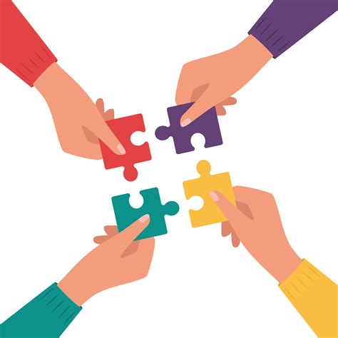 hands putting multicolor puzzle pieces  teamwork
