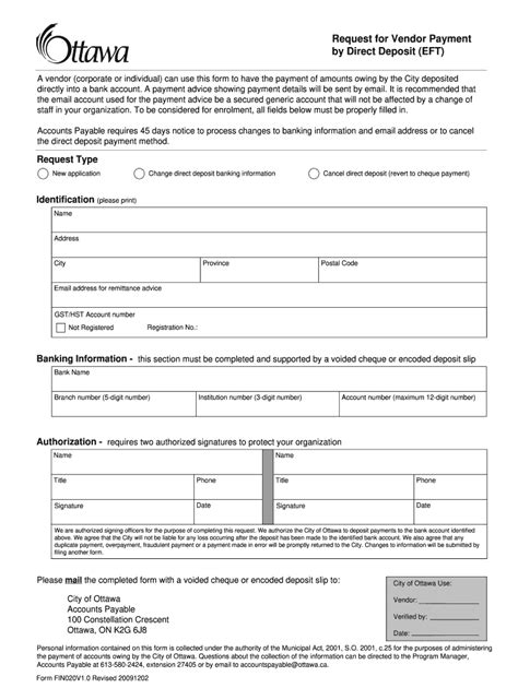 vendor ach authorization form template