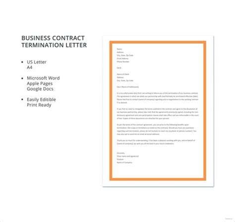 contract termination letter word  documents