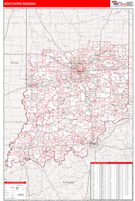 indiana southern wall map red  style  marketmaps mapsales