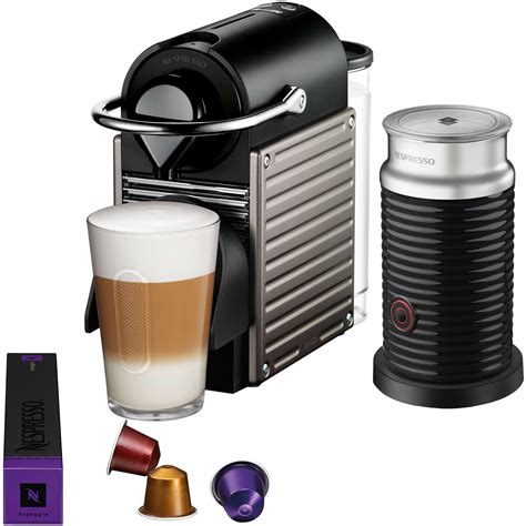 nespresso pixie single serve espresso machine  titanium  aeroccino milk frother  black