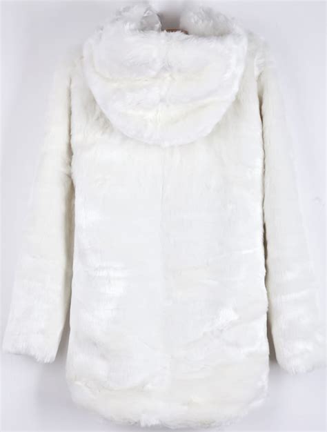 white hooded long sleeve faux fur coat sheinsheinside