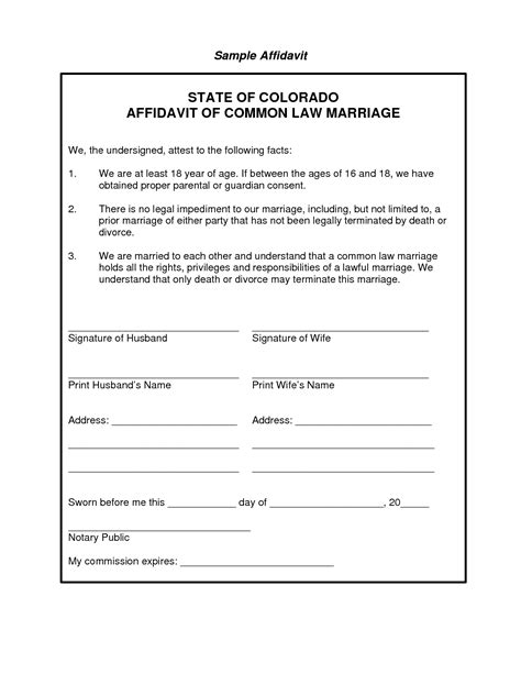 marriage affidavit template  printable documents lettering