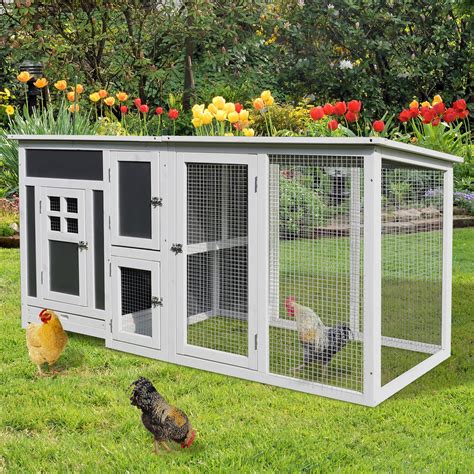 pawhut deluxe wood chicken coop pc roof  run box