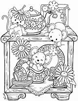 Coloring Pages Colouring Adult Cute Stamps Printable Adults Sheets Mice Tea Teapot Para Color Kids Books Drawings Carimbos Digitais Colorir sketch template