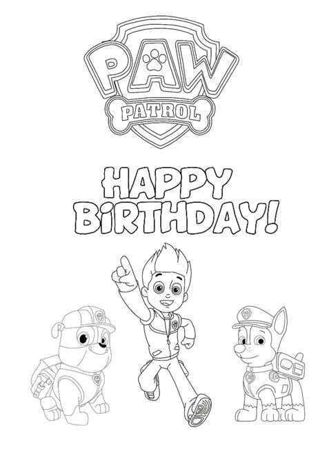 paw patrol happy birthday coloring page  printable coloring sheet