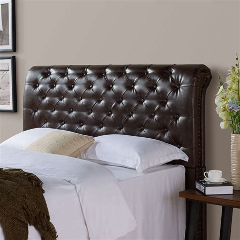 homes gardens rolled tufted headboard brown bonded leather walmartcom