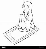 Muslim Islam Pray Beten Ramadan Pregano Linie Weiß Muslimische Veil Malbuch Einfache Weißem Musulmana sketch template