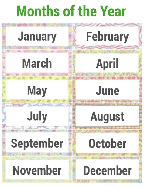 months   year chart  printable