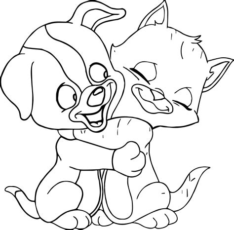 cat dog hug coloring page wecoloringpagecom sevimli koepek
