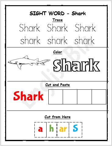 shark activity worksheet  kindergarten englishbix