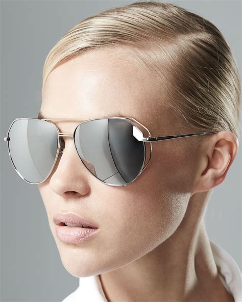 Linda Farrow Double Rim Angled Aviator Sunglasses In Metallic Lyst