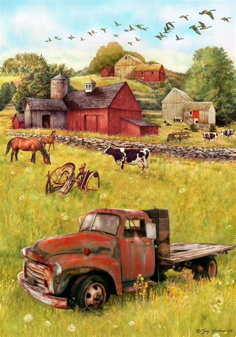 pin  karen alm  farm  country farm scene painting farm