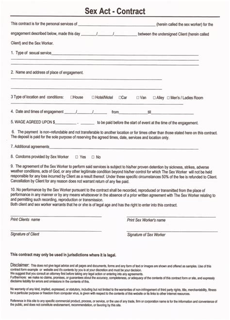 Free And Printable Sex And Prostitution Contract Form