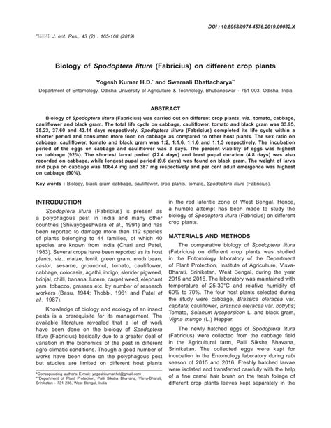 Pdf Biology Of Spodoptera Litura Fabricius On