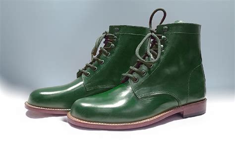 customize handmade green patent lace  closure premium leather long ankle boots   boots