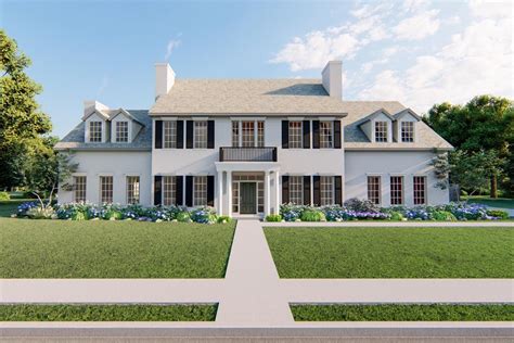 classic colonial house plan features  symmetrical front elevation   centered front