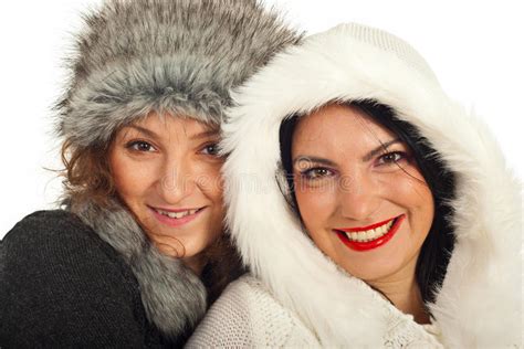 women wearing a fur jacket stock image image of camera