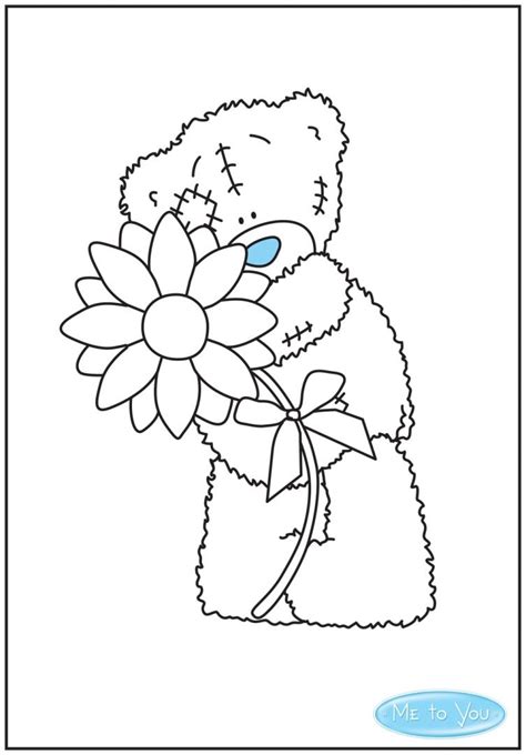 colour  tatty teddy holding  flower teddy bear coloring pages