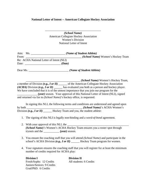 national letter  intent american collegiate hockey association form
