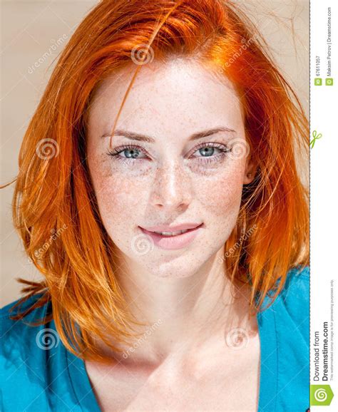 beautiful redhead freckled blue eyed woman stock image image of