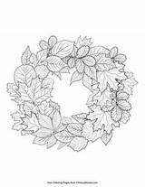 Coloring Fall Pages Wreath Printable Leaves Thanksgiving Color Adults Sheets Colouring Adult Primarygames Benton Ebook Templates Christmas Kids Leaf sketch template