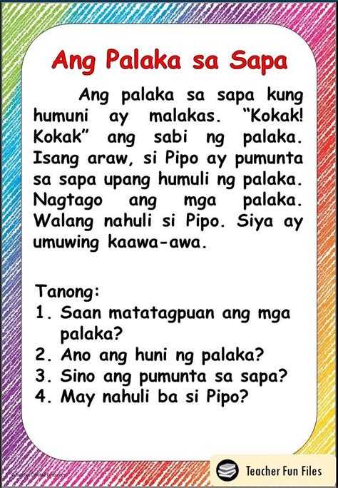 teacher fun files filipino reading materials  comprehension