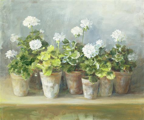 white geraniums painting  danhui nai fine art america