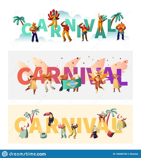brazil carnival exotic costume typography poster set wing bikini latino woman colorful parade