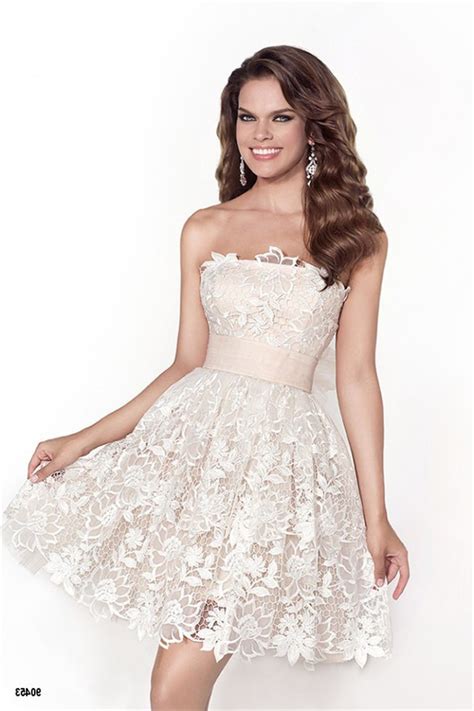 cute strapless short ivory venice lace party prom dress with sash