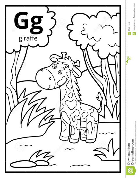 coloring book colorless alphabet letter  giraffe stock vector