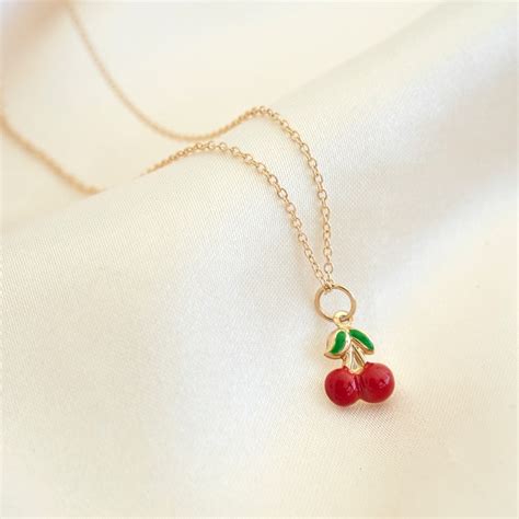 gold cherry necklace gold cherries necklace  solid etsy